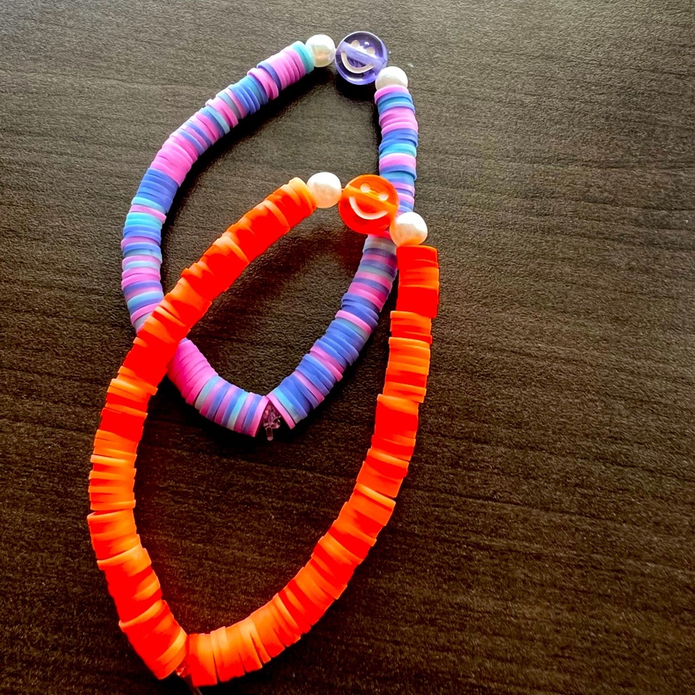 Smiley face clay bead bracelet set